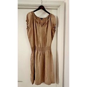 XL Talbots 100 Silk Champagne Beige Cap Sleeve Light Weight Dress Classic Preppy